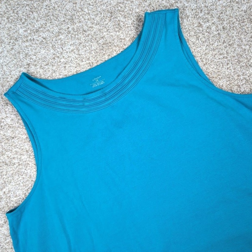 CJ Banks Womens Turquoise Tank Top Size 1X Ribbed Neckline 100 Percent Cotton